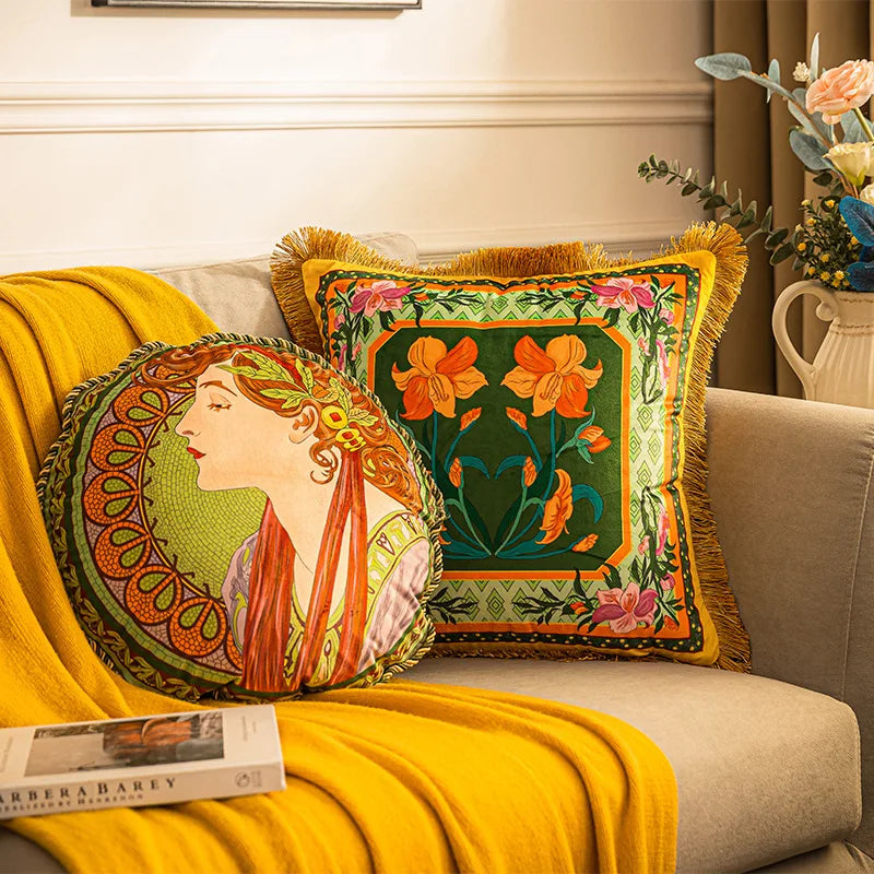 2022 New High-grade Imported Velvet Printing Pillow Retro Pillowcase Sofa Living Room Cushion Cover
