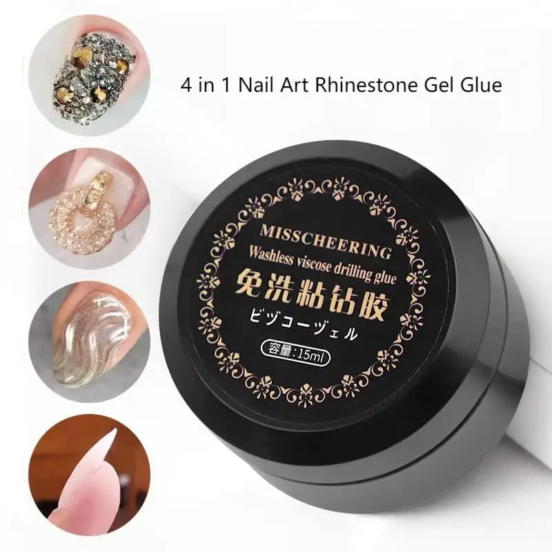 15ml Nail Rhinestone Drilling Glue No-Wash Nail Gel Sculpting Shaping Extending Sealing Strengthening Gel Top Coat 4 in1 UV Gel