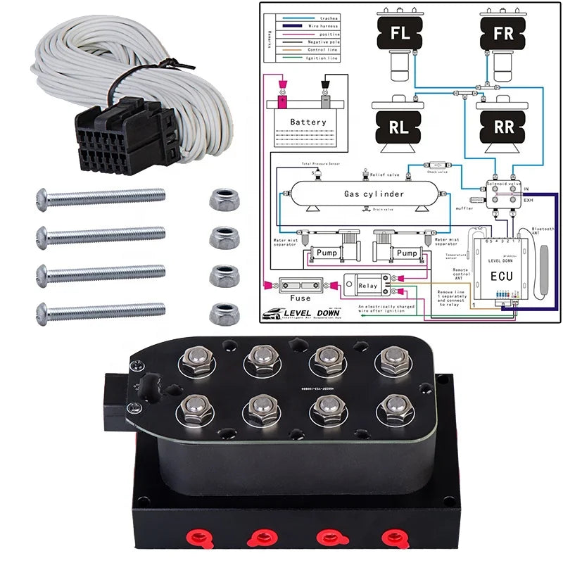 Universal Solenoid Valve Air Ride Suspension System Manifold Valve air Suspension for Cars
