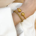 2 Designs Solid Double Ball Open Bangles Thick Circle Plain Bangles For Women 18k Gold Plated Stainless Steel Jewelry Adjustable