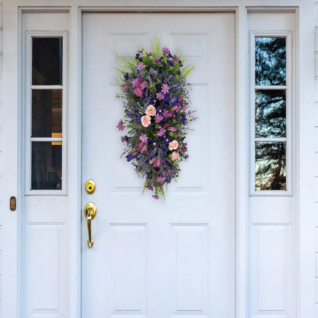 Artificial Purple Tulip Lilac Flower Ball Pendant Realistic Simulation Floral Hanging for Front Door Wall Home Party Decor