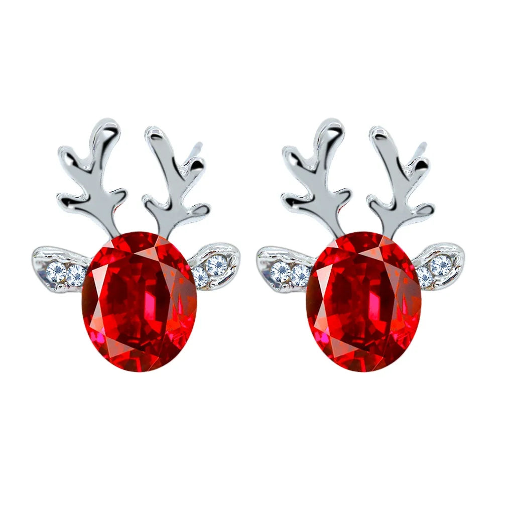 Christmas Earrings Crystal Gems Antler Earrings Temperament Three-dimensional Christmas Reindeer Earrings