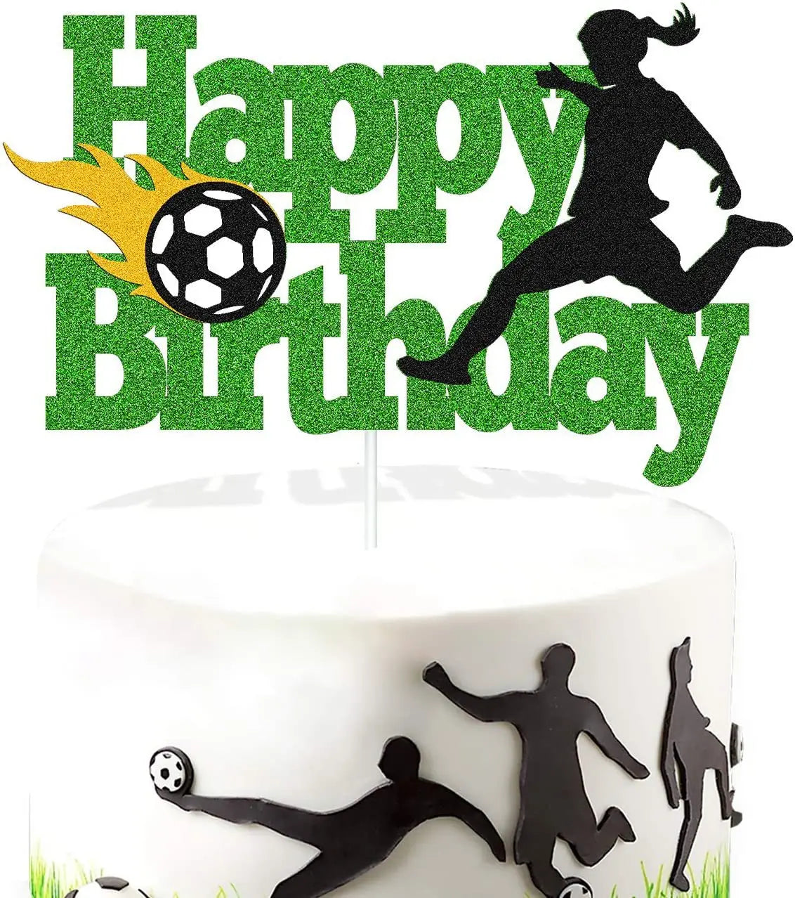 Soccer Cake Topper Happy Birthday Sign Football Player Cake Decoration Girl Birthday Party Supplies