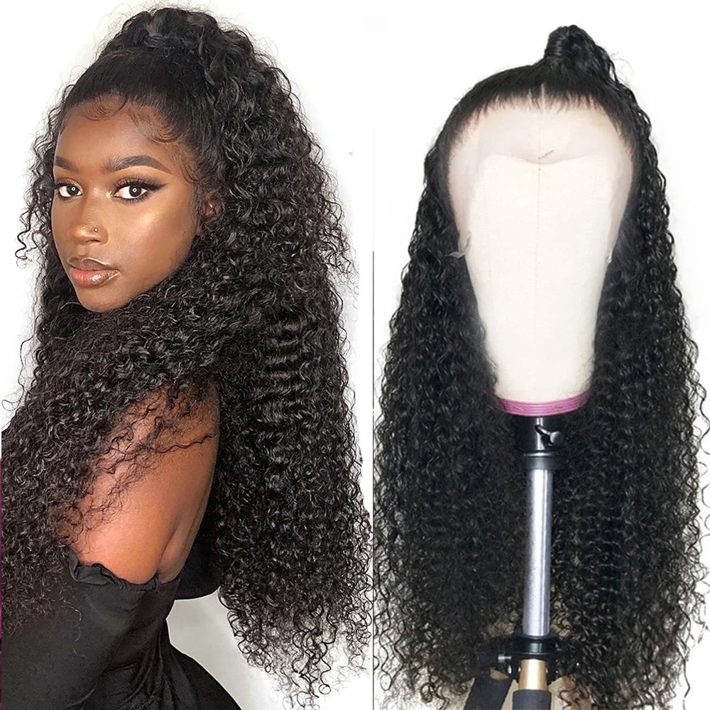 Verified Good Quality Original 28 Inch Curly Fringe Water Wave Glue Less Lace Front Human Hair Suppliers Wig and Weavons