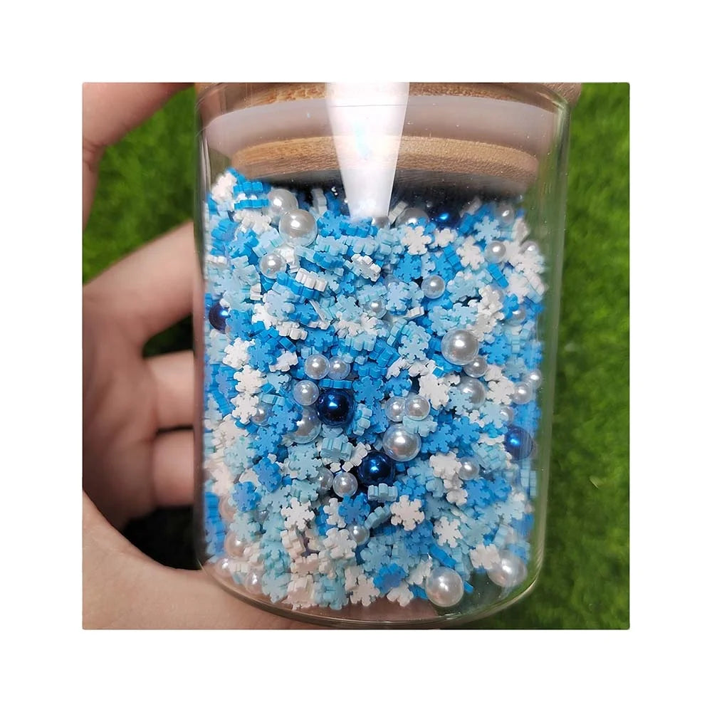 Christmas Snowflake Polymer Clay Slices with Pearl Acrylic Beads Mix for Scrapbooking Nail Art Decoration DIY Crystal Slime Fil