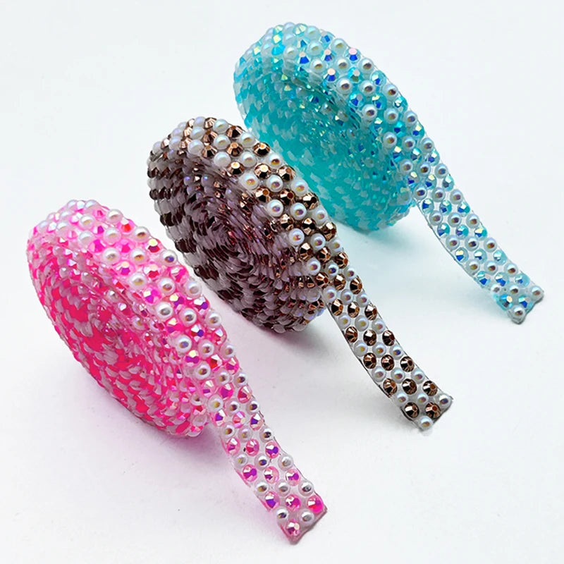 Wholesale Flatback AB Trim Strip Half Pearls Beads Clothes Accessories Motif Techniques Applique Hotfix Iron