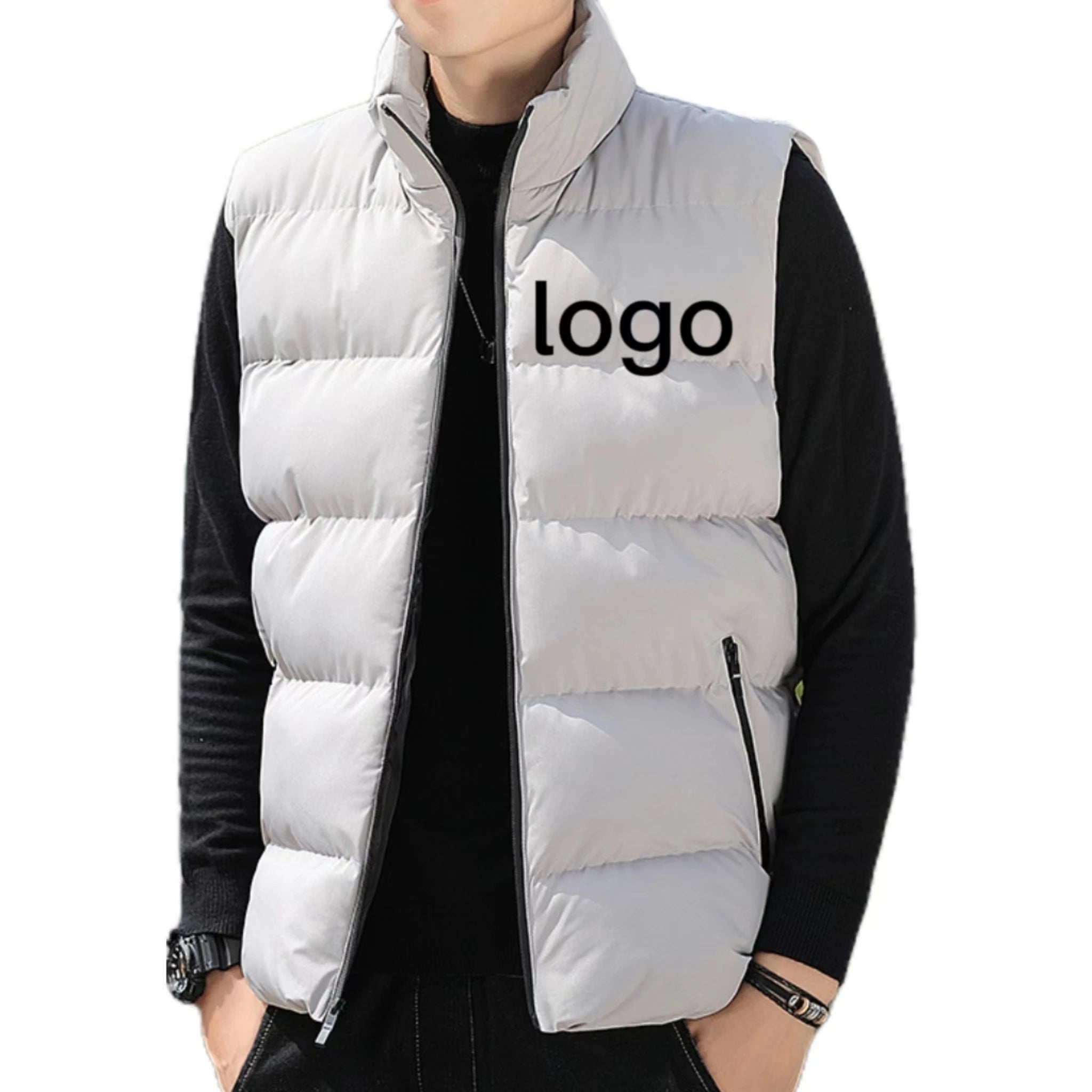 Hot Sale Custom Logo Fashion Style Woven Packable Padded Puffer Jacket Vest for Men
