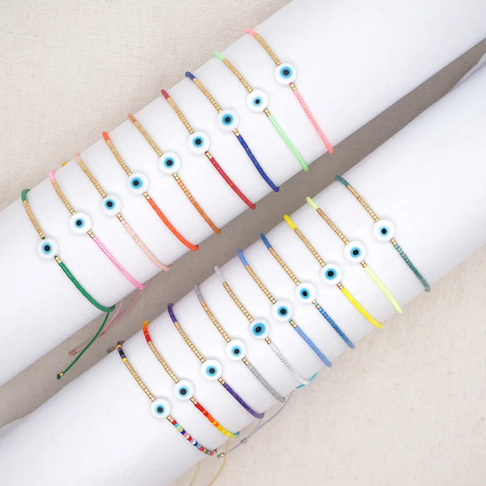 New Spring Color Japanese Seed Beads Miyuki Handmade Evil Eye Macrame Adjustable Bracelet Women MI-B200498
