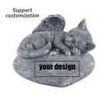 Customizable Angel Wing Kitten Memorial Statue Resin Sleeping Cat on Heart-Shaped Base Personalized Pet Loss Memorial