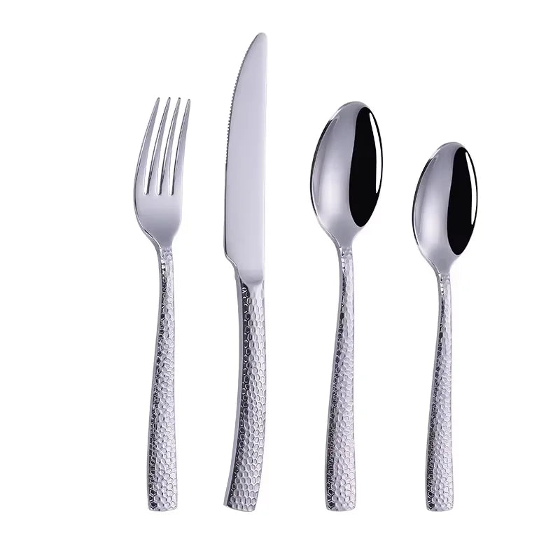 Eco-Friendly 18/10 Stainless Steel Silver Luxury Mirror Polish Cutlery Set with Steak Knife Fork Spoon for Wedding Use