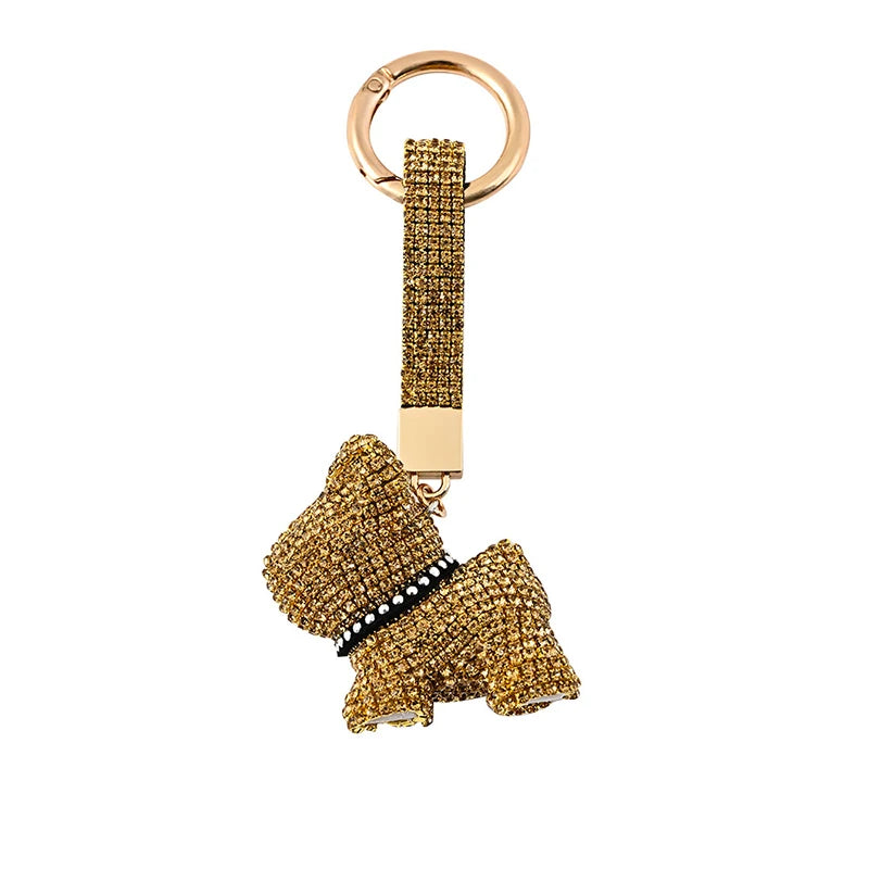 2026 Diamond Rhinestone Cute Cartoon Creative Gift French Fighting Dog Car Keychains Pendant Bag Ornaments Dog Key Chains
