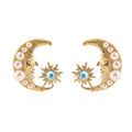 European and American Best Selling 18K Gold Clear Diamond Moon Earrings Golden Moon Freshwater Pearl Stud Earrings