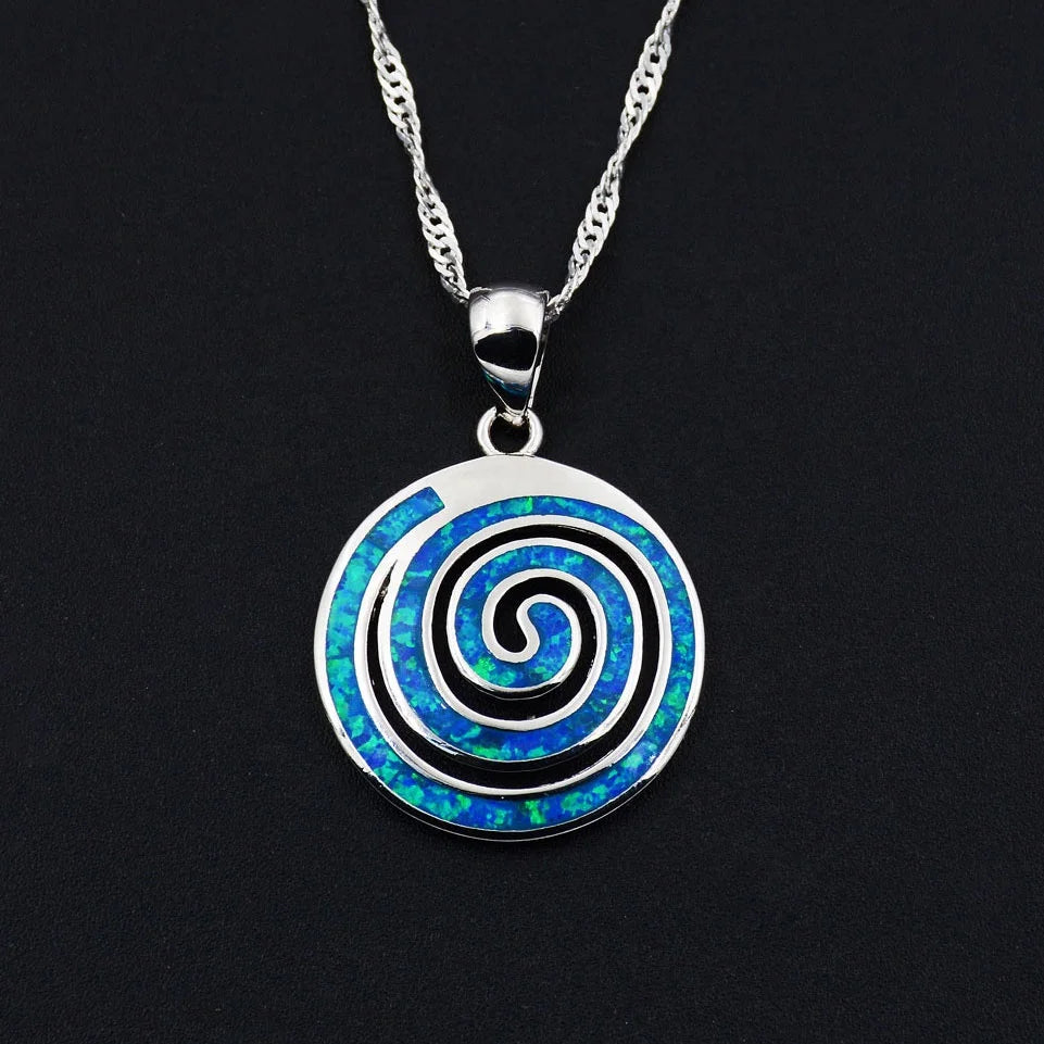 Hawaii Ocean Blue Opal Swirl Pendant Necklace for Gift Summer Beach Jewelry