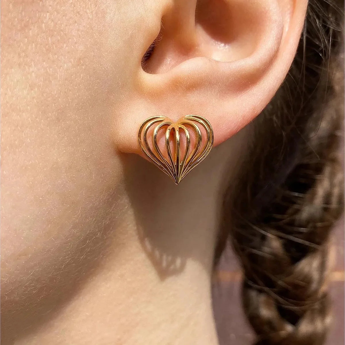 MICCI 18K Gold Plated Stainless Steel Hollow Heart Stud Earrings Waterproof Tarnish Free Classic Style-Hot Selling Jewelry