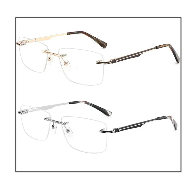 Drop Ship Designer Traditional Nickel Copper Metal Vintage square Rimless Spectacle Frame with Screws Stud Installation Men 6195