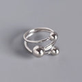 925 Sterling Silver Rings for Women Adjustable Female Multi-layer Glossy Round Ball Finger Rings Jewelry
