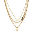 Waterproof PVD Gold Chains Angel Lettering Heart Pendant Necklace Oblong Black Zircon Charm Stainless Steel Layered Set Necklace