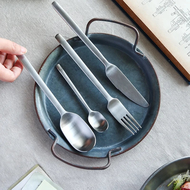 Modern German Satin Flatware Set 304 Stainless Steel for Boutique Hotel