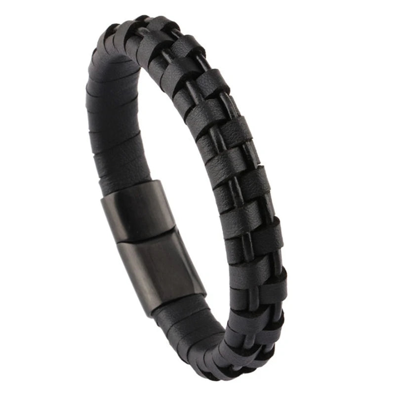 2025 YK Men's Fashion Personalized Wrap Genuine Leather Stainless Steel Buckle Bracelet