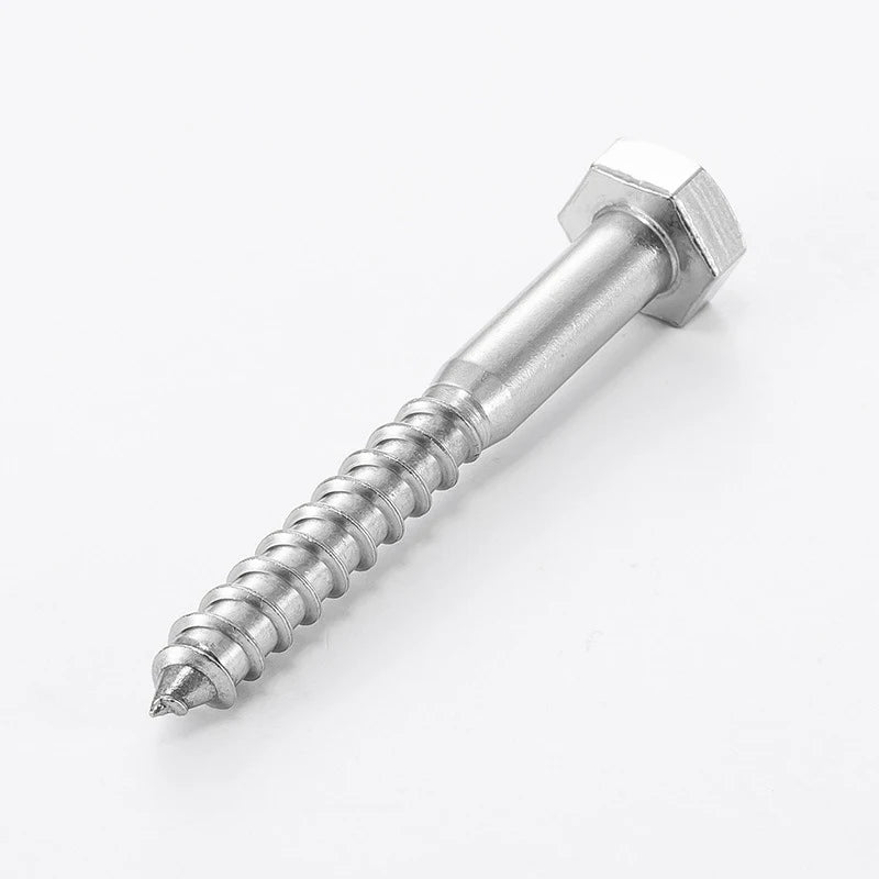 304 Stainless Steel A2-70 DIN571 Half Thread Flat Head Hexagon Head Pointed End Wood Screws Self-tapping Bolts