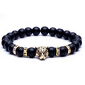 Custom Mens Volcanic Rock Beaded Bracelets Luxury Nature Stone Animal Leopard Head Bead Lava Stone Couple Bracelet