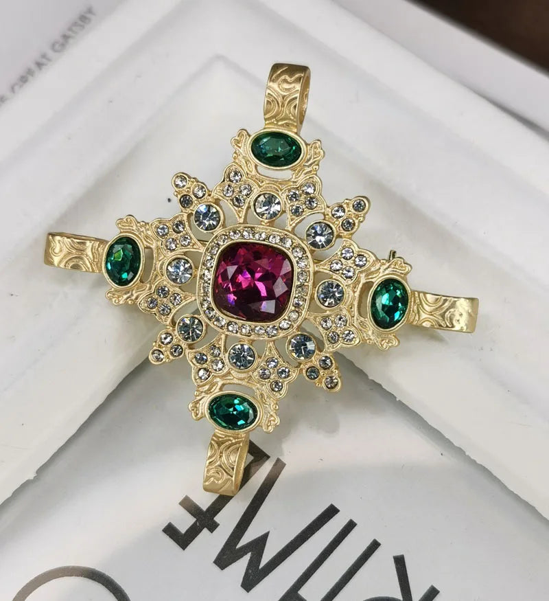 YHJ19031502 Fashion Court Style Cross Statement Brooches Women Gold Plated Brooch Jewelry