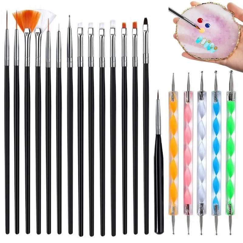 Professional Nail Tools Set Complete Set of 21pcs Include Nail Art Pen Dotting Pen Nail Art Palette Manicure Tools