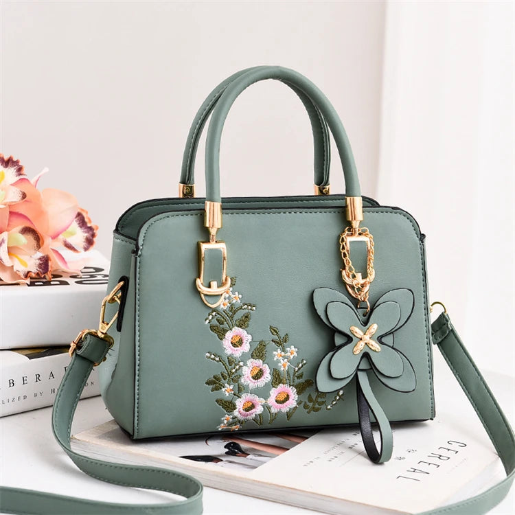 Top Trending Large Quilted Deep Blue College Girl Floral Embroidery Tote Hand Bag