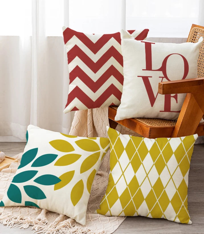 Decorative Home Sofa Custom Cotton Linen Blue Stripe Yellow Print Pillowcases Cushion Cover Zipper