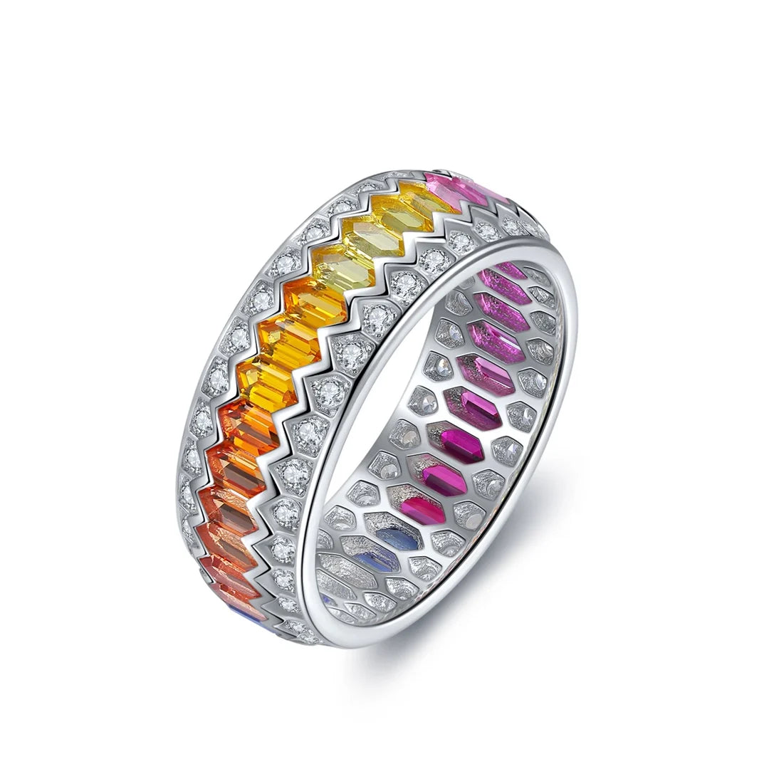 Hot Sale Classical Finger Rings 925 Silver Lab Grown Multicolor Diamond Sapphire Ring Eternity Rings for Party Jewelry Gift MegaBDM