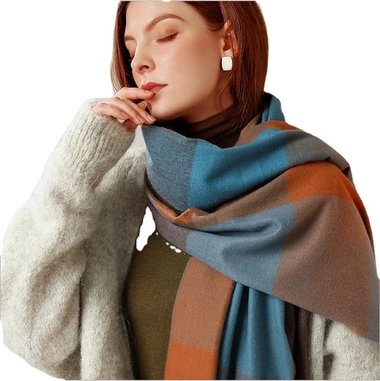 Autumn Warmth Cashmere Tassel Long Shawl Same Plaid Winter Scarf for Women