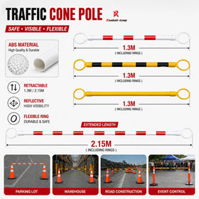 ABS Reflective Traffic Safety Sign Long 3.2meters Extendable Collapsible Connect Pole Road Cone Bar Traffic Cone Rod Tails