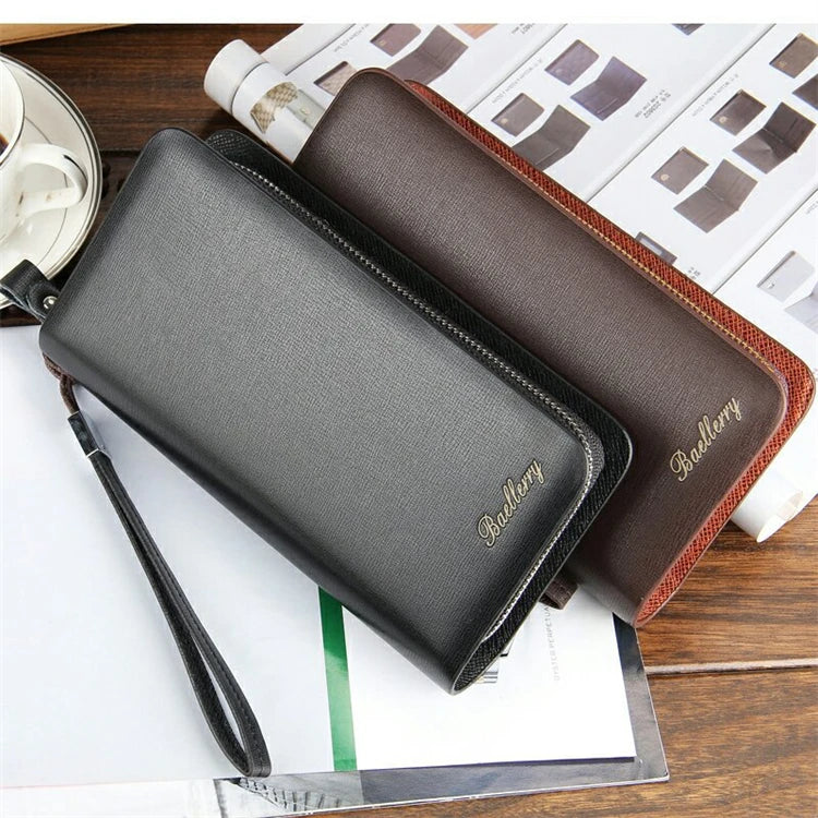 2025 Men's Large-capacity Black Zipper Long Wallet Pu Leather Double