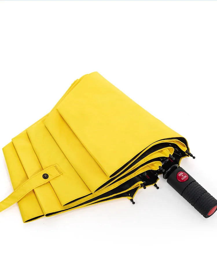 8K Full Automatic Umbrella Three Fold Umbrella Red Fiber Rain and Sun Protection Umbrella  Strong Windproof