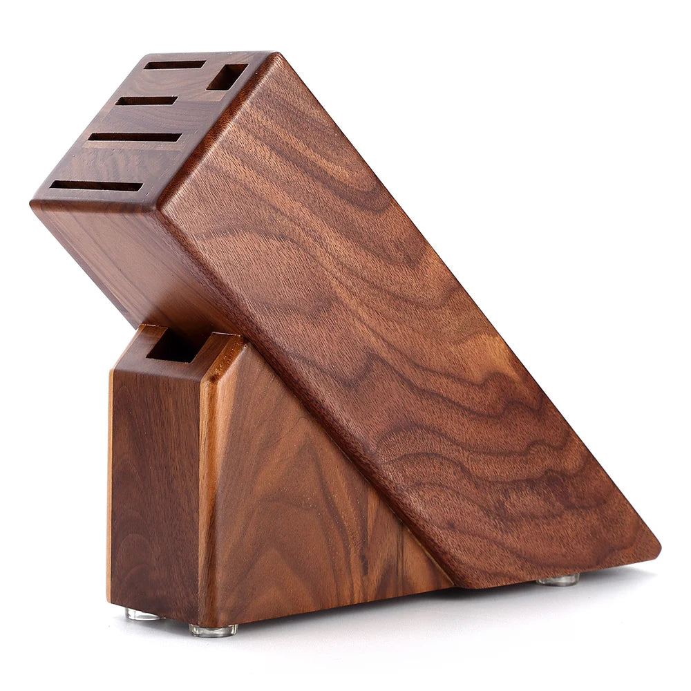 XINZUO Natural Walnut Wood Kitchen Knife Block Holder Knives Wooden Display Racks Stand 6 Slots