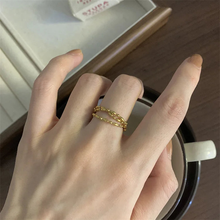 Jewelry Manufacturer Wholesale Beaded Chain Rings Stainless Steel Adjustable Tassels Rings Women