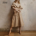 New Style Fashion Double Button Belted Khaki Trench Coat for Ladies Trench Coat Buttons With Belt