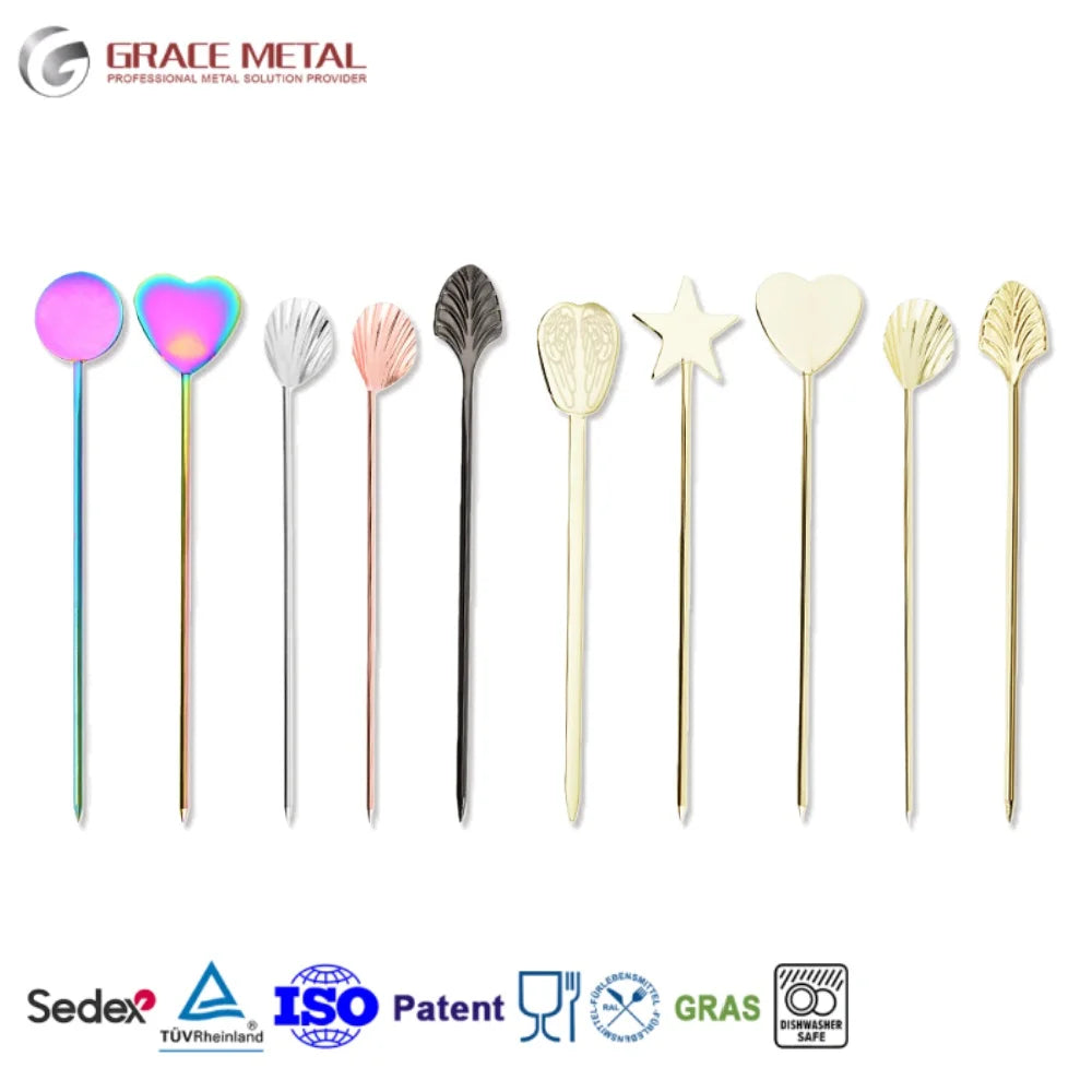 Fast Shipping Stainless Steel Cylinder Party Accessory Fruit Skewer Bar Pick Drink Stirrers Mixers Custom Martini Cocktail Picks