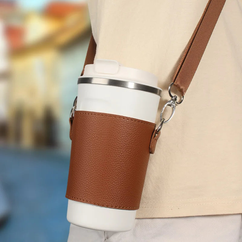 Fashion PU Crossbody Removable Cup Holder Strap Mug Holder Coffee Cup Sleeve Portable Water Bottle Covers
