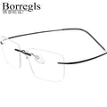 Borregls Rimless Titanium Glasses Frame Men New Brand Design Ultralight Frameless Square Eyeglasses Women Optical Eyewear 185707