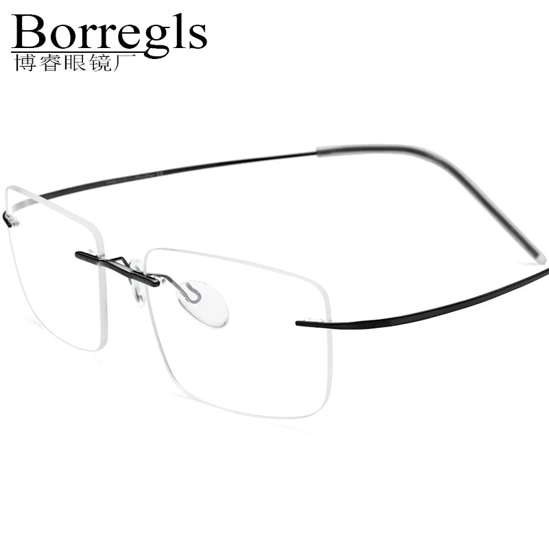 Borregls Rimless Titanium Glasses Frame Men New Brand Design Ultralight Frameless Square Eyeglasses Women Optical Eyewear 185707