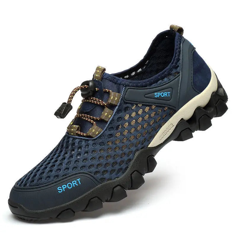 2024 Summer Cross-Border Men's Sports Casual Running Shoes Breathable Korean Mesh Wading Shoes with Lace-Up Closure