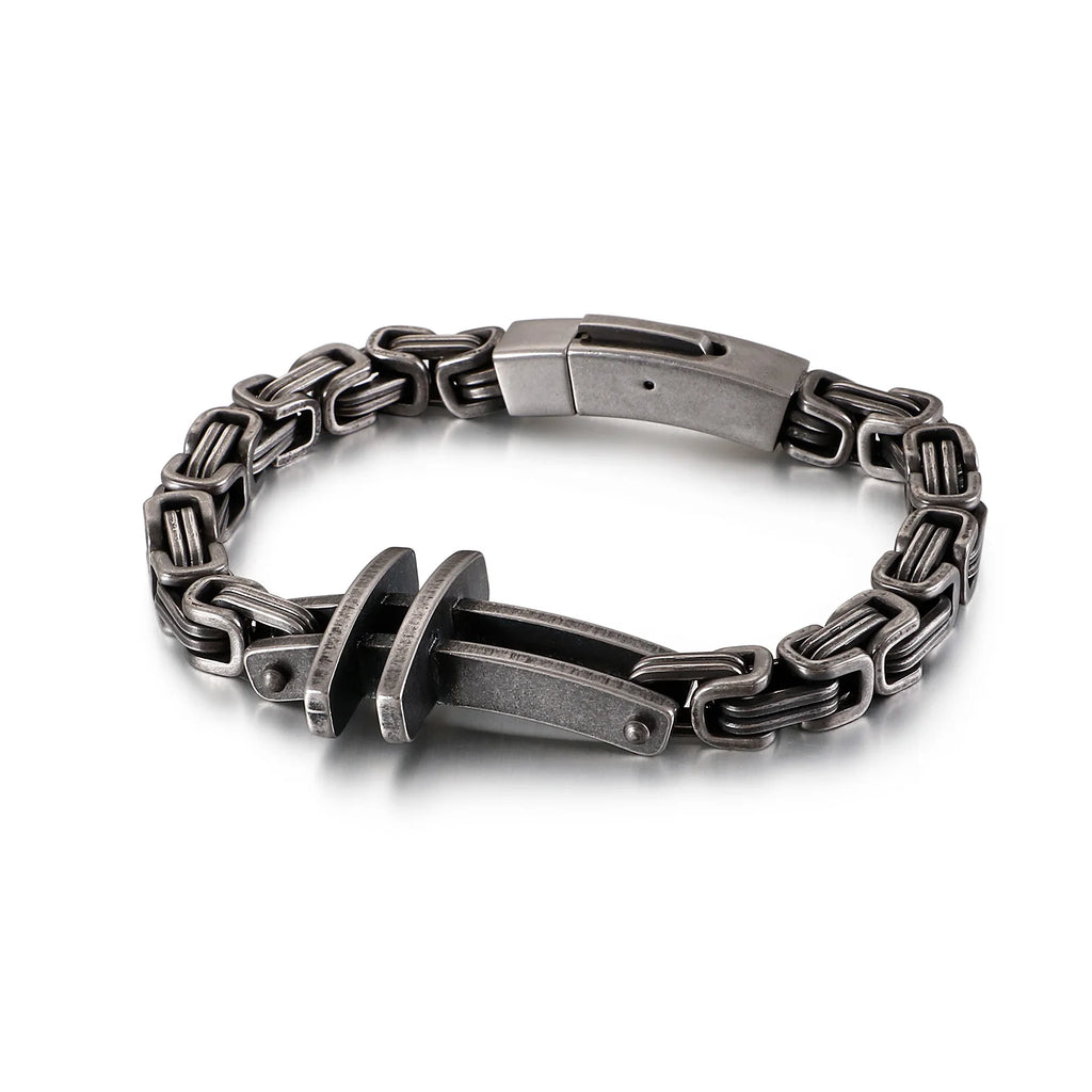 KALEN Fashion Silver/Gold/Black Mens Stainless Steel Christian Cross Byzantine Chain Bracelet