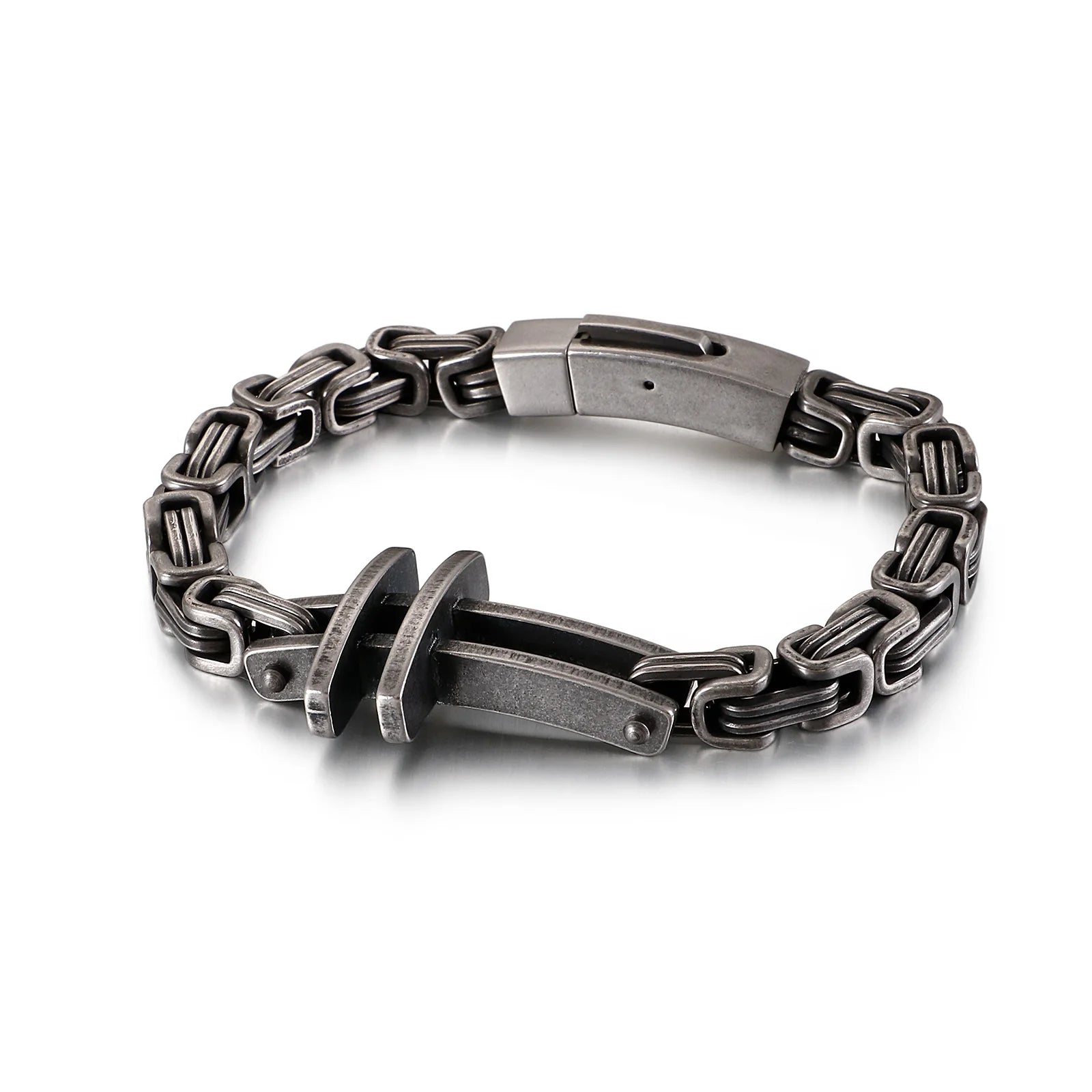 KALEN Fashion Silver/Gold/Black Mens Stainless Steel Christian Cross Byzantine Chain Bracelet