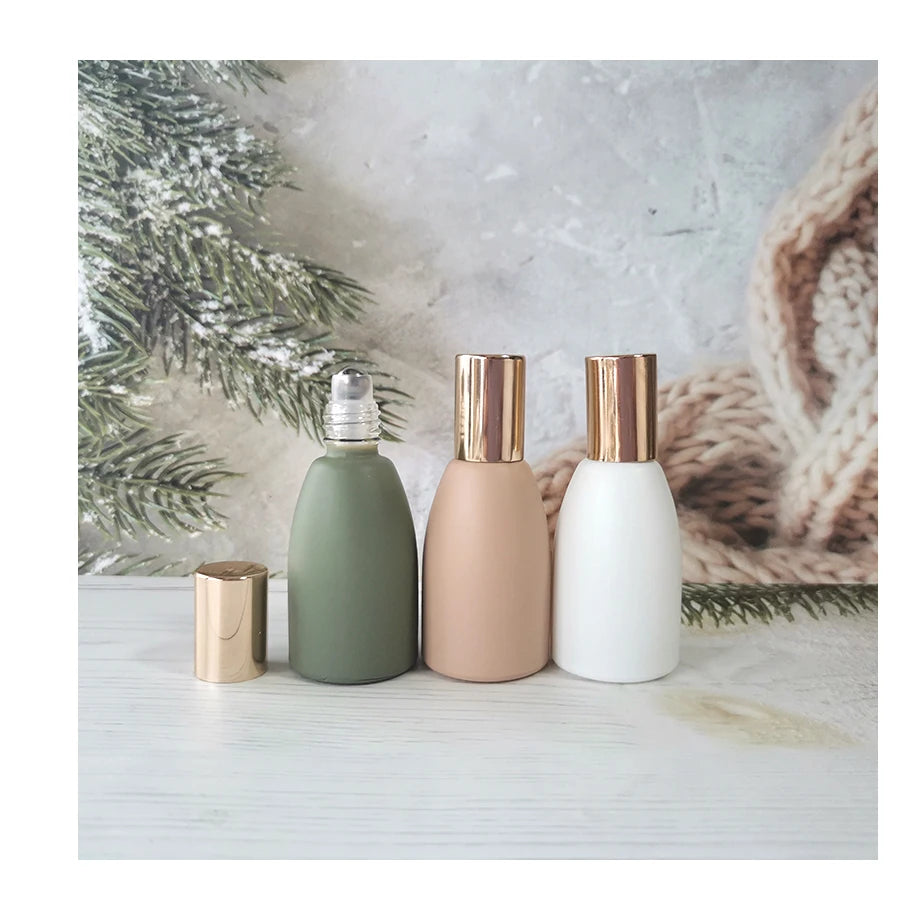 New Design 12ml Morandi Color Series Roll-on Essential Oils Bottle with Steel Roller and Shiny Gold Lid Glass Bottles