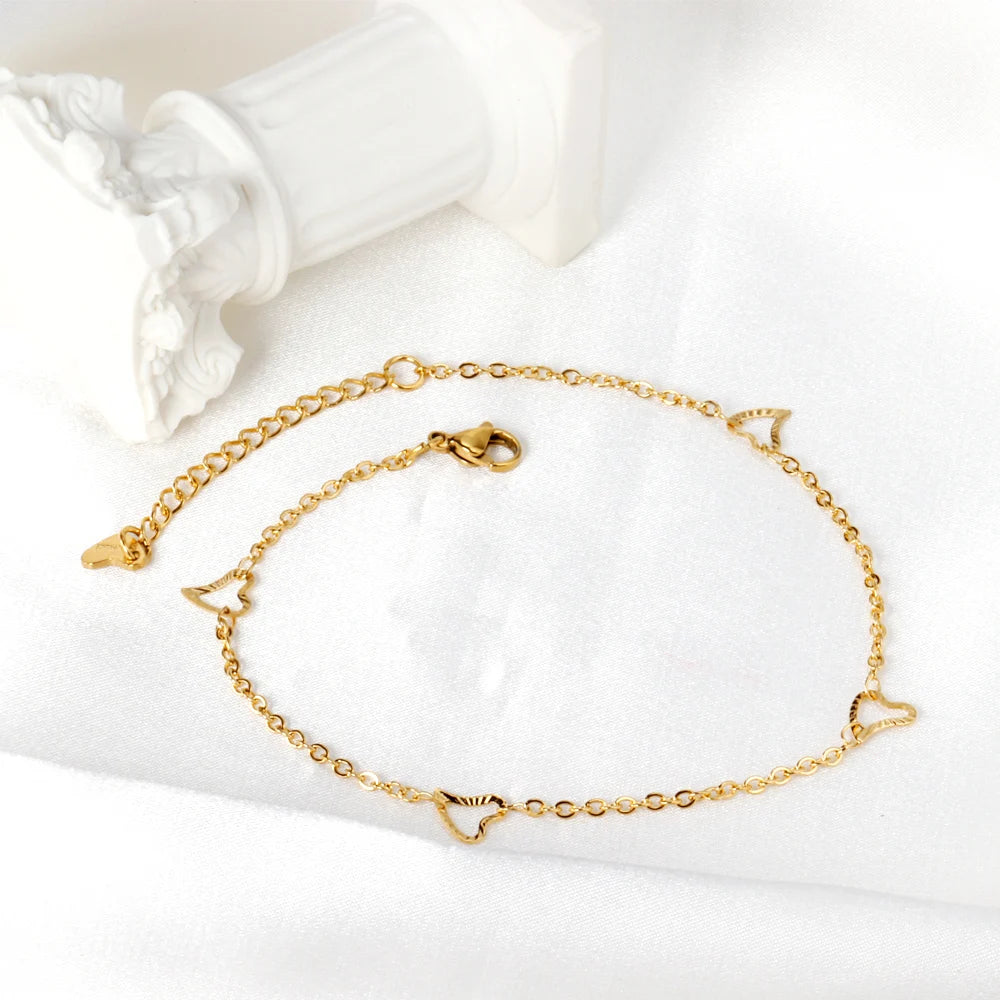 New Fashion Accessories Stainless Steel Jewelry Lobster Clasp Hypoallergenic 18k Gold Plated Minimalist Heart Anklet for Women