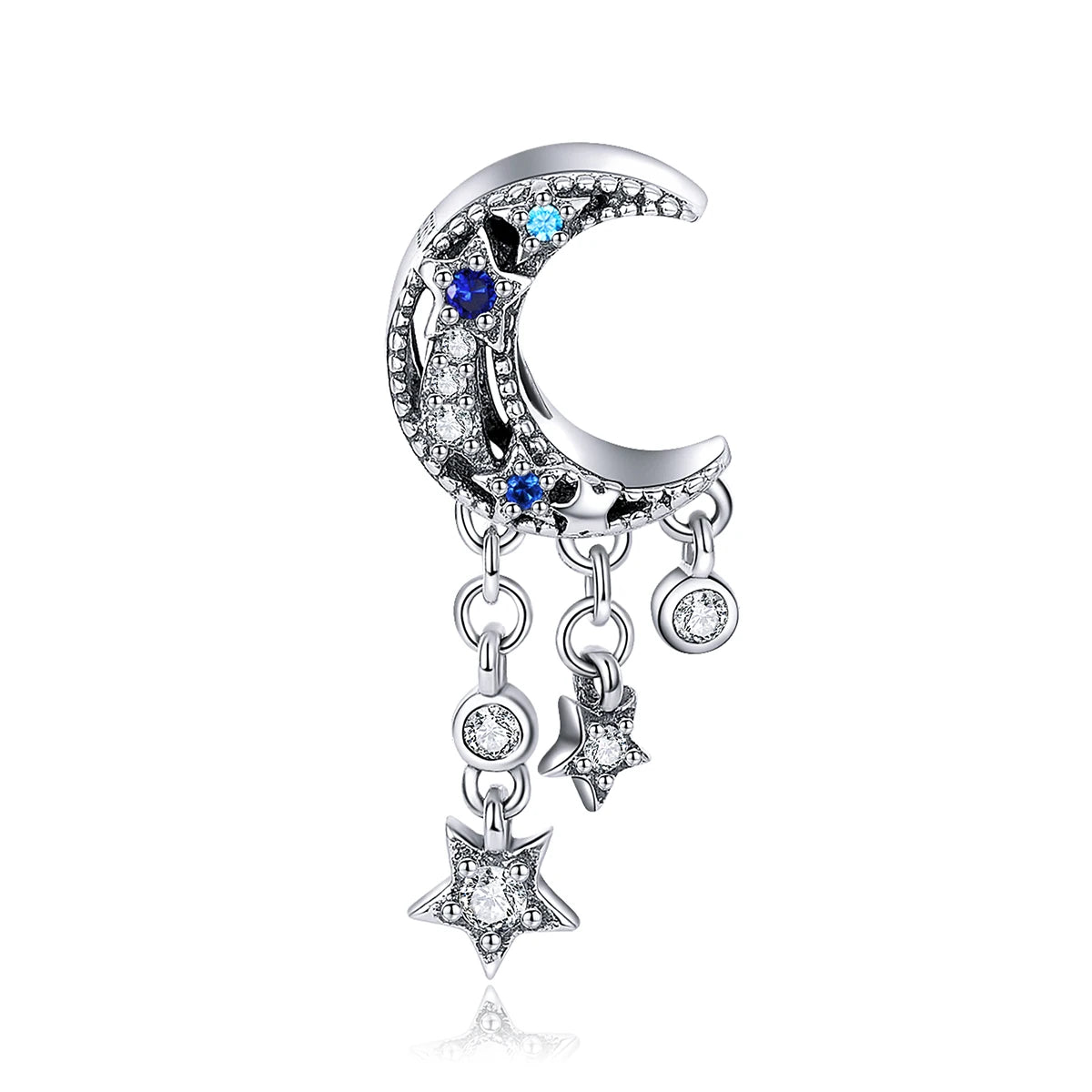 HOT 925 Sterling Silver Shimmering Midnight Moon & Stars Bead Charms Fit Original Bracelet Necklace Jewelry BSC023