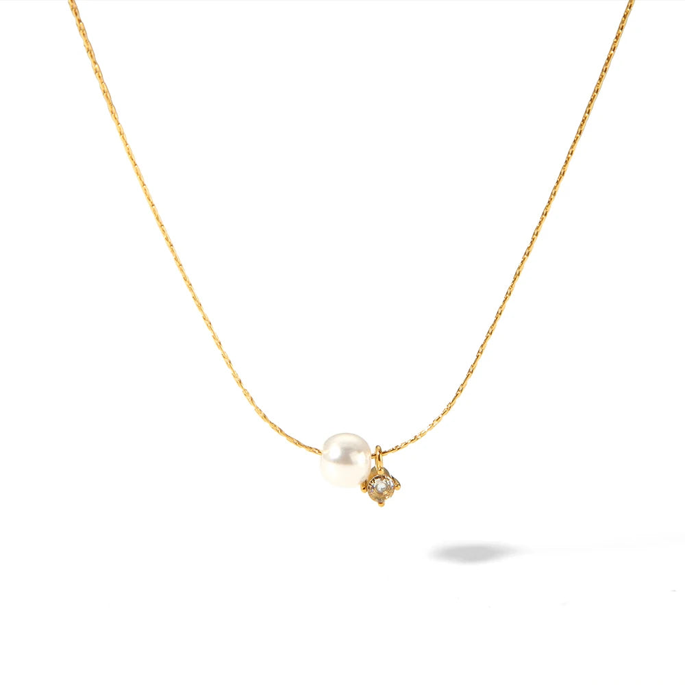 Korean Design Stainless Steel 18K Gold Classic Link Chain Beautiful Mermaid Oval Pearls Pendant Necklace for Unisex Gift