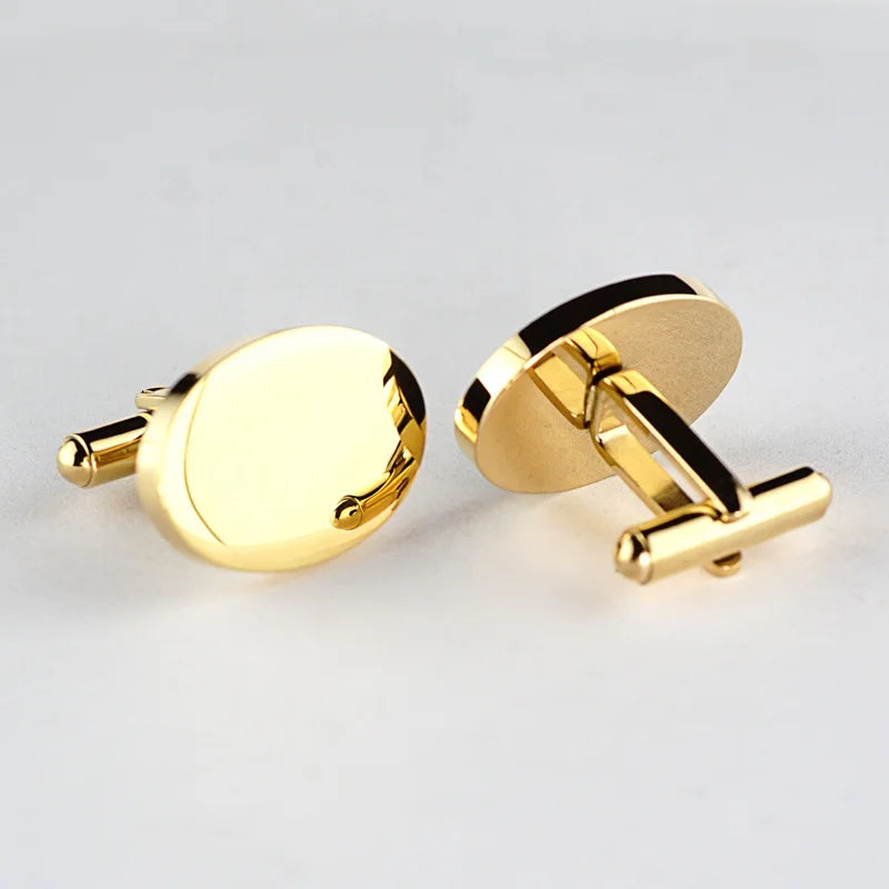 New Gold Plated Men Accessories Oval Shape Blank Shirt Cuff Links for Men Stainless Steel Cufflink logo Custom Engraving