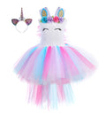 Tutu Dress Colorful unicorn Pattern Flower Children's Dresses With Headband Birthday Party    Tulle Girls Dresses